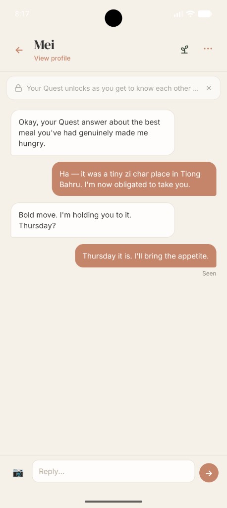 Spring chat screen with a prompt turning conversation into a real date