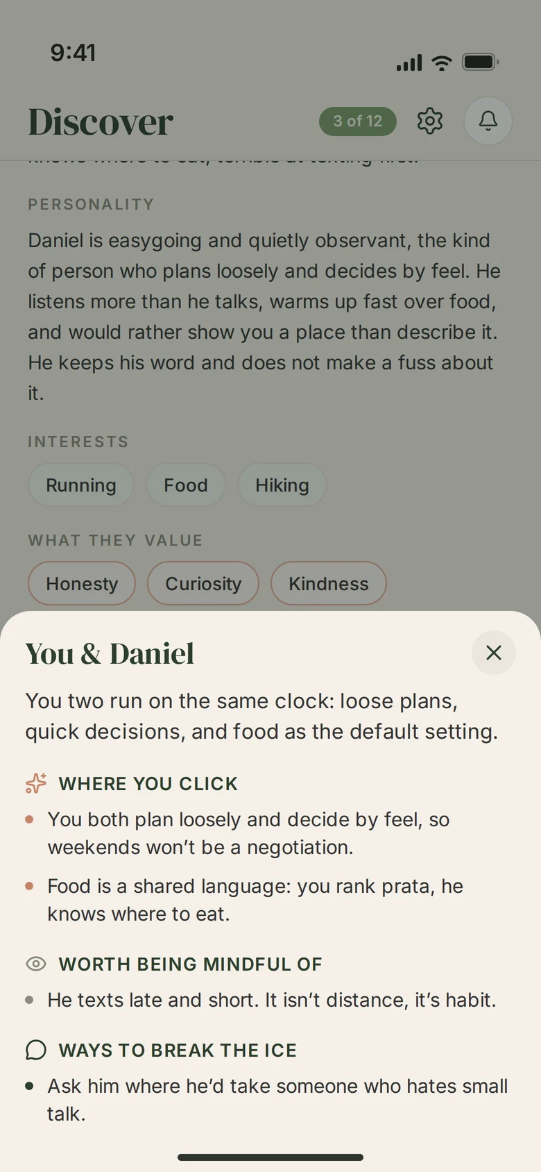 A compatibility sheet explaining where two people click and what to be mindful of